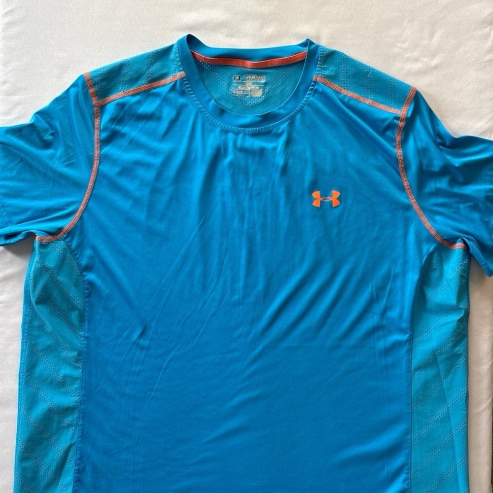 Under Armour Turquoise Short-Sleeve Athletic Shirt with Orange Logo